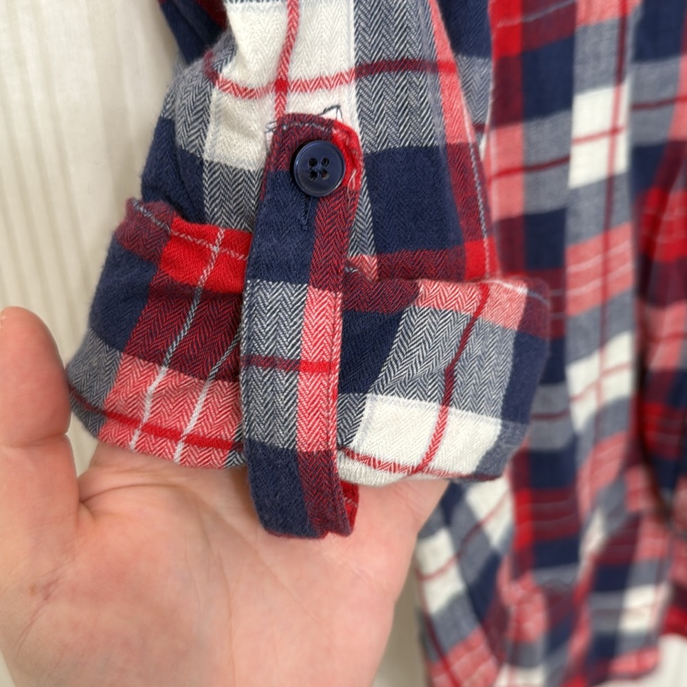 Market & Spruce Jillianne StitchFix red white and blue plaid button up flannel - Picture 6 of 8